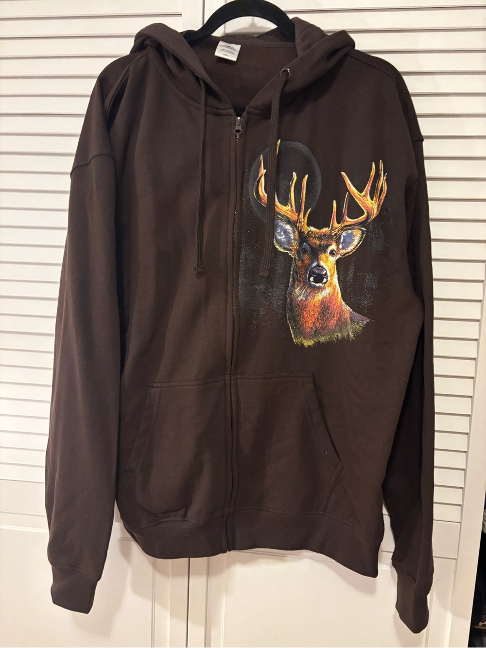 Men's Brown Zip-Up Hoodie with Deer Graphic